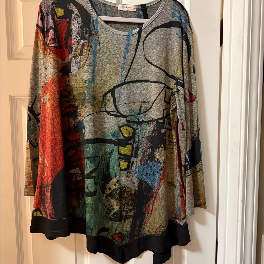Artistic Long Sleeve Women's Top in Multicolor